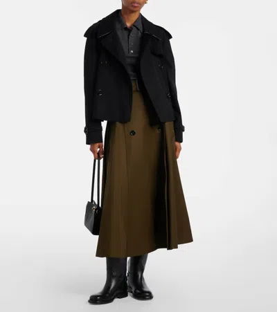 Burberry Women Juniper Green Gabardine Midi Trench Skirt In Brown