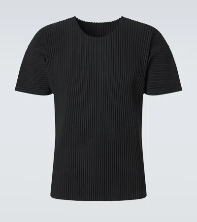 Issey Miyake Ribbed Crew Neck Short Sleeve T-shirt In Black