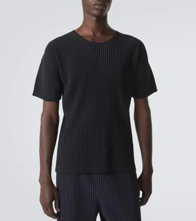 Issey Miyake Ribbed Crew Neck Short Sleeve T-shirt In Black