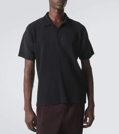 Issey Miyake Ns Black Bascis V-neck Regular-fit Knitted Polo Shirt In Black