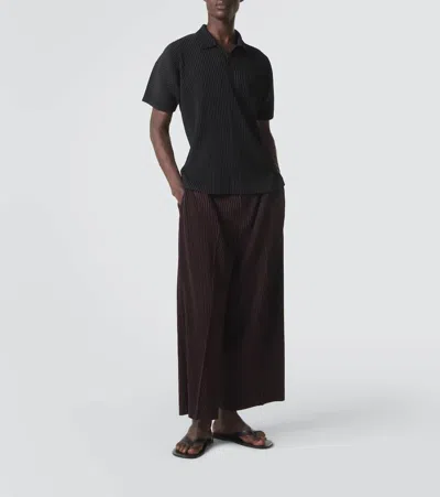 Issey Miyake Ns Black Bascis V-neck Regular-fit Knitted Polo Shirt In Black