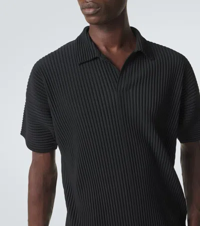 Issey Miyake Ns Black Bascis V-neck Regular-fit Knitted Polo Shirt In Black