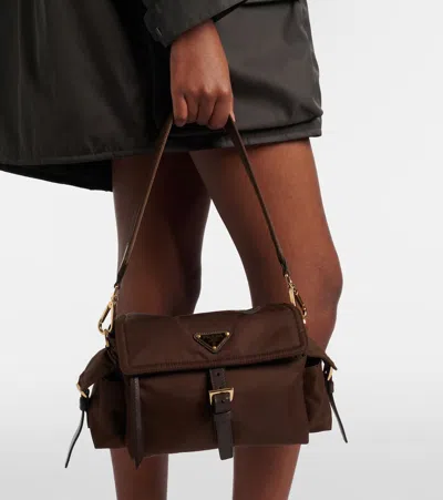 Prada Explore Medium Re-nylon Shoulder Bag In Brown