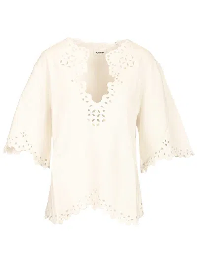 Isabel Marant Étoile Blusa Bianca A Maniche Corte Con Scollo A V E Orlo Smerlato Marant Etoile In White