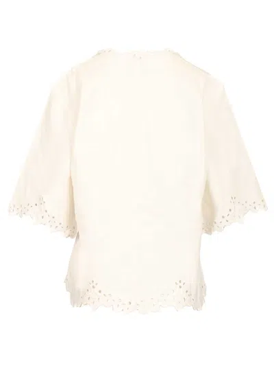 Isabel Marant Étoile Blusa Bianca A Maniche Corte Con Scollo A V E Orlo Smerlato Marant Etoile In White