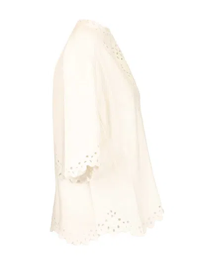 Isabel Marant Étoile Blusa Bianca A Maniche Corte Con Scollo A V E Orlo Smerlato Marant Etoile In White