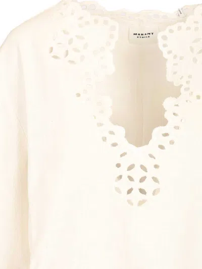 Isabel Marant Étoile Blusa Bianca A Maniche Corte Con Scollo A V E Orlo Smerlato Marant Etoile In White
