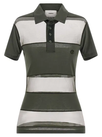 Coperni Striped Sheer Polo Shirt Short Sleeves In Green
