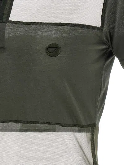 Coperni Striped Sheer Polo Shirt Short Sleeves In Green