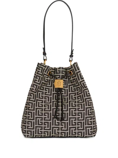 Balmain Black Pulse Monogram Jacquard Backpack In Sand