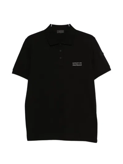 Moncler Polo T-shirt With Logo-patch In Black