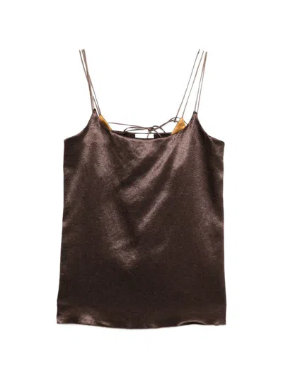 Alysi Brown Solid Scoop Neck Top In Brown