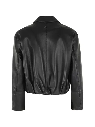 Dondup Long-sleeved Leather Jacket In Black