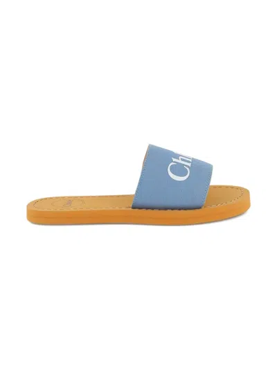 Chloé Chloe Girls Denim Kids Branded Denim Sliders 6-9 Years In Blue