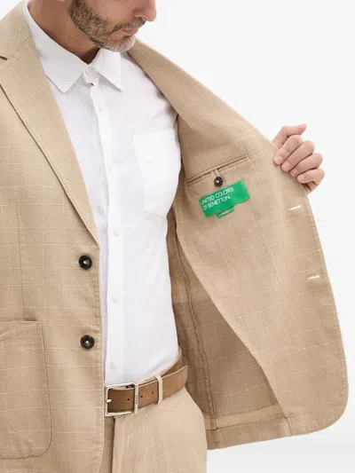 Benetton Check Button Suit Jacket In Neutral