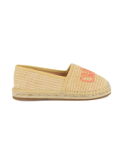 Chloé Chloe Kids Logo Embroidered Raffia Espadrilles In Neutral