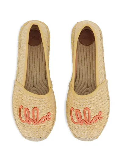 Chloé Chloe Kids Logo Embroidered Raffia Espadrilles In Neutral