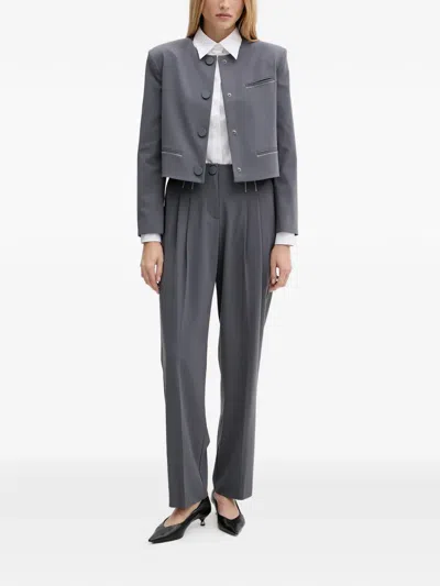 Armani Exchange Button Cropped Jacket In Gray