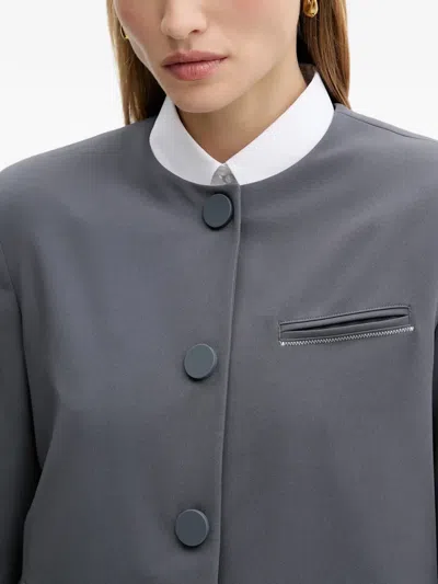 Armani Exchange Button Cropped Jacket In Gray