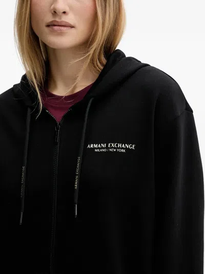 Armani Exchange Drawstring Zip-up Top In Black