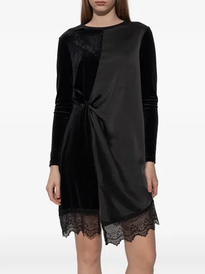 Allsaints Womens Black Lana Lace-embroidered Short-sleeve Cotton Mini Dress
