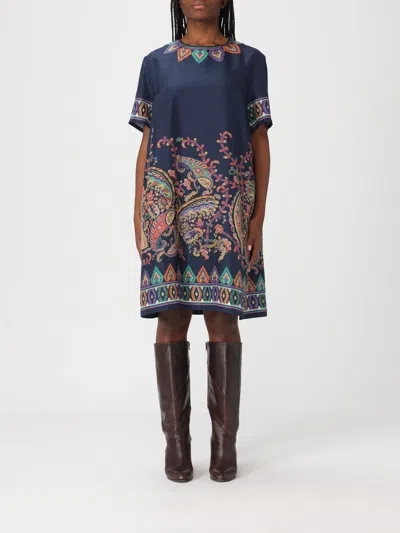 Etro Women Blue Paisley-print Habotai Silk Tunic Short Dress In Multi