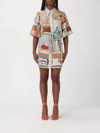 Alemais Michelle Multicolor Mini Dress With Classic Collar And All-over Geometric Motif In Linen Woman