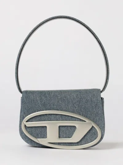 Diesel Shoulder Bag In Blue Denim With Leather Trims And Oval D Plaque