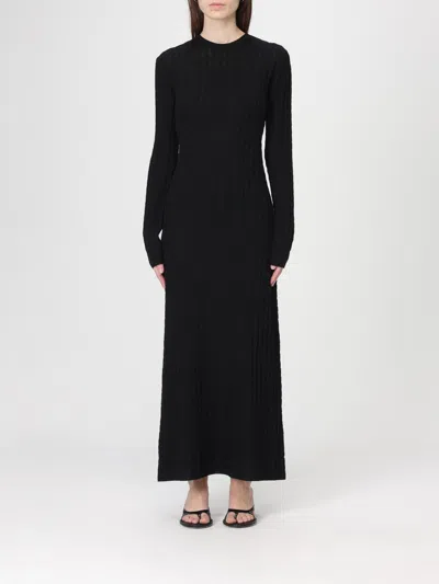 Totême Long-sleeve Slouch Waist Viscose Dress In Black