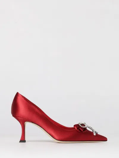 Jimmy Choo Aura 70 Crystal Bow-embellished Satin Pumps In Red