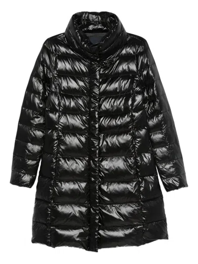 Fay Quilted Nero Down Coat With Structured Collar In Black