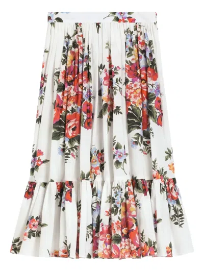 Dolce & Gabbana Flower Bouquet-print Poplin Skirt In White