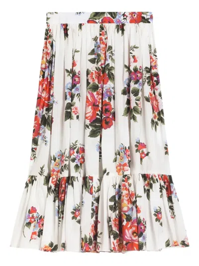 Dolce & Gabbana Flower Bouquet-print Poplin Skirt In White