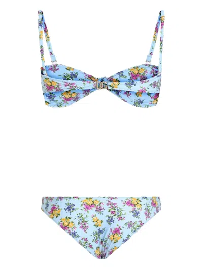 Dolce & Gabbana Floral-print Twist Bikini In Blue