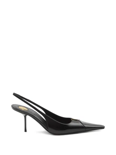 Saint Laurent 75mm Babylone Leather Ysl Slingback Pumps In Black