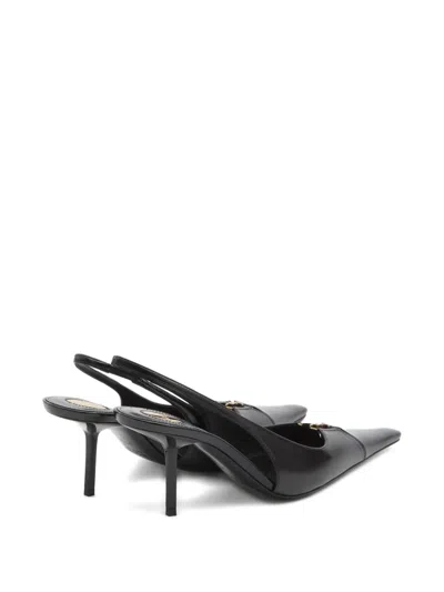 Saint Laurent 75mm Babylone Leather Ysl Slingback Pumps In Black