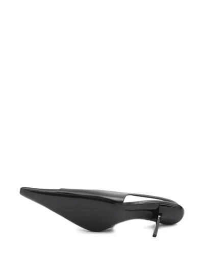 Saint Laurent 75mm Babylone Leather Ysl Slingback Pumps In Black