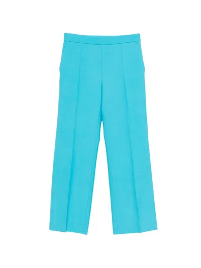 Chloé Lower Impact Wool Crepe Straight-leg Ankle Pants In Blue