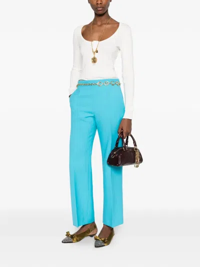 Chloé Lower Impact Wool Crepe Straight-leg Ankle Pants In Blue
