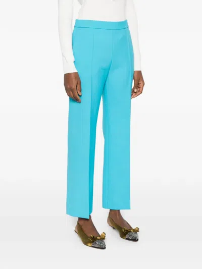 Chloé Lower Impact Wool Crepe Straight-leg Ankle Pants In Blue