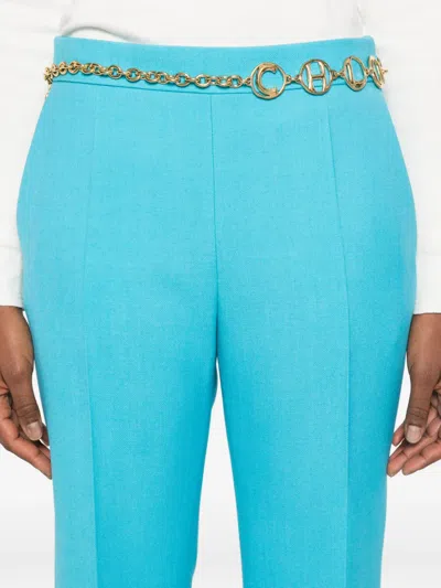 Chloé Lower Impact Wool Crepe Straight-leg Ankle Pants In Blue