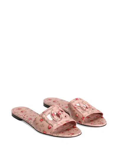 Dolce & Gabbana Dg Interlock Floral-printed Leather Slide Sandals In Pink