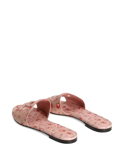 Dolce & Gabbana Dg Interlock Floral-printed Leather Slide Sandals In Pink