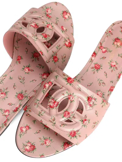 Dolce & Gabbana Dg Interlock Floral-printed Leather Slide Sandals In Pink