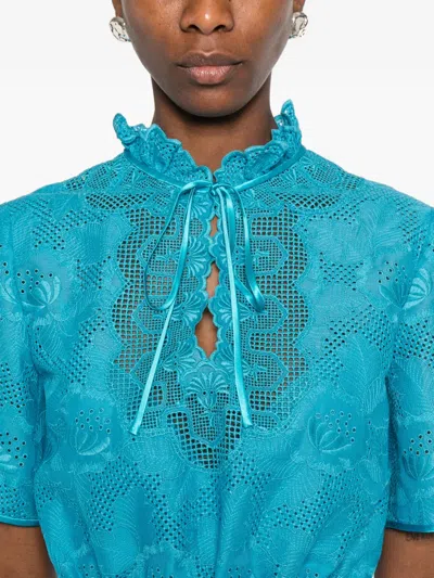 Valentino Eyelet Embroidered Cotton Drawstring Midi Dress In Blue