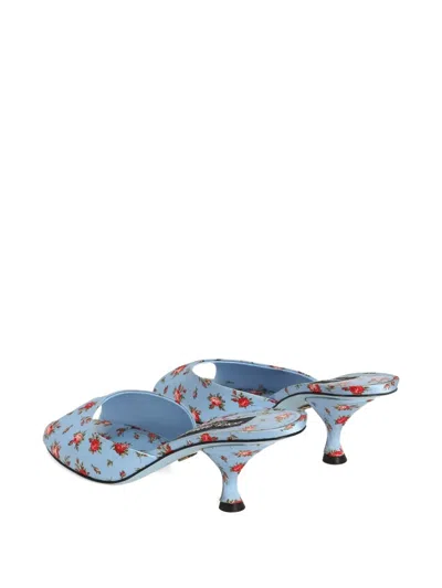 Dolce & Gabbana Keira Satin Mules With Little Roses Print In Blue