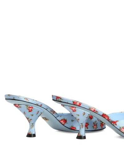 Dolce & Gabbana Keira Satin Mules With Little Roses Print In Blue