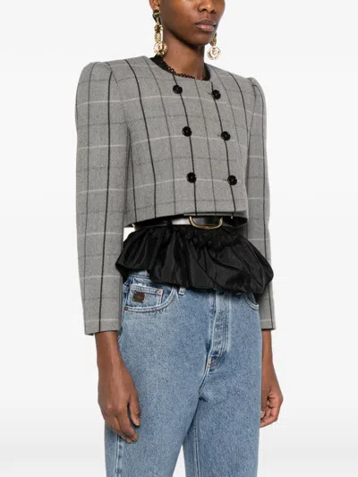 Chloé Double-breasted Check Jacket In Gray
