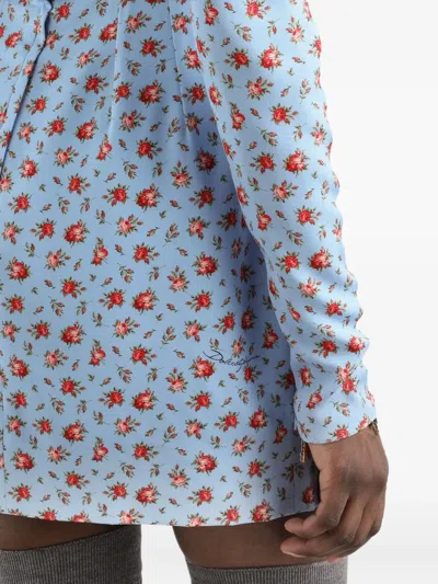 Dolce & Gabbana Small Rose-print Short Charmeuse Dress In Blue