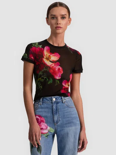 Alice And Olivia Tess Floral Crew-neck T-shirt In Black